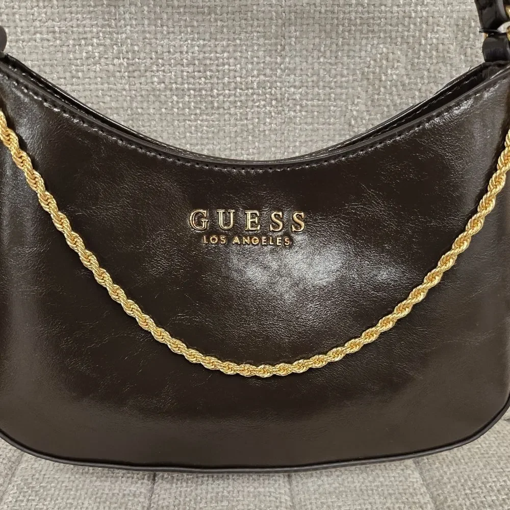 NEW Guess Brown Glossy Shoulder Handbag